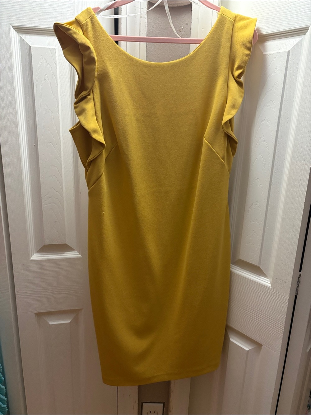 Calvin Klein Mustard Yellow Ruffle Sleeve Midi Dress